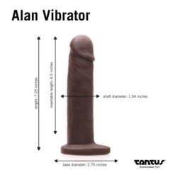 Alan Dual Density Vibrating Dildo Kit -Tantus Inc Shop Dimensions alan mocha